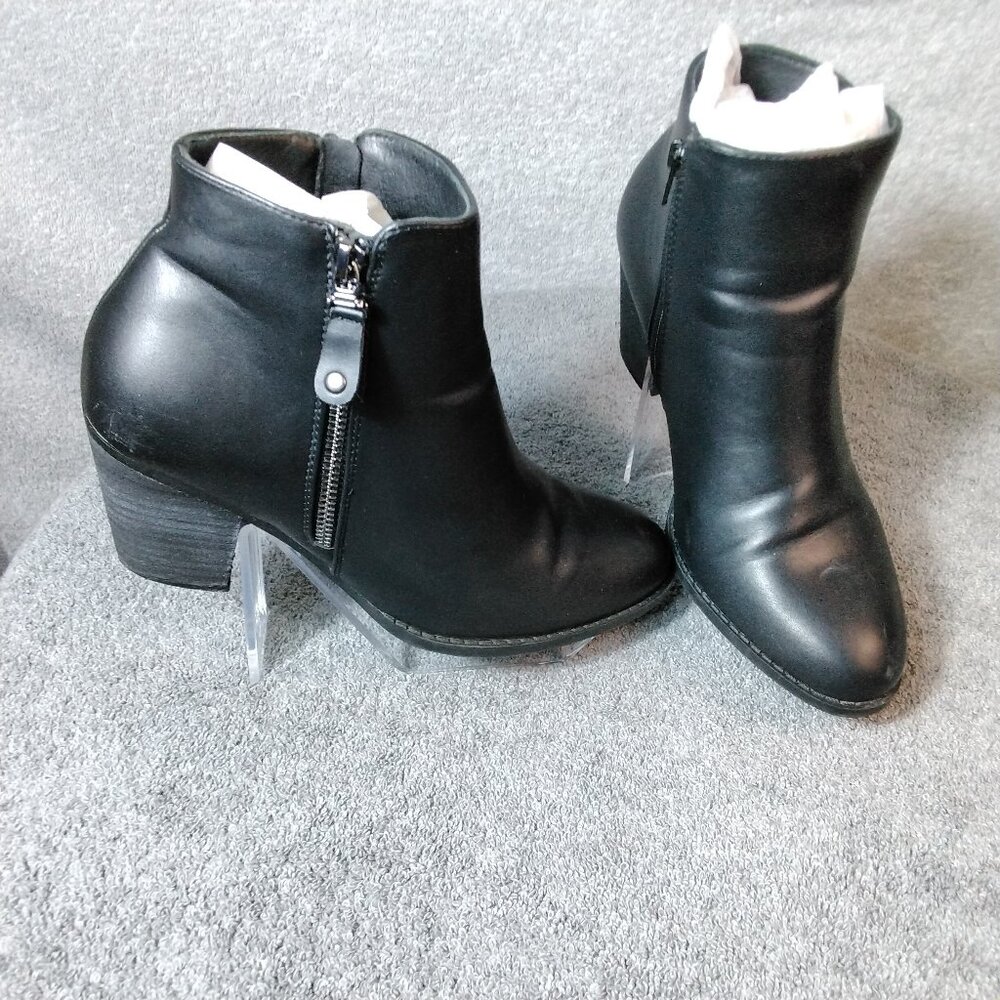 Women Ankle Boots Chunky Stacked Heel Slip on Side Zip Western Size 9 black